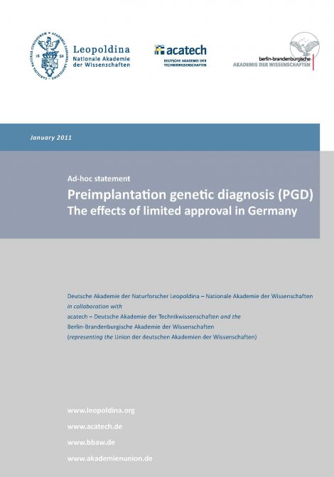 Cover of the publication Preimplantation genetic diagnosis (PGD) – The effects of limited approval in Germany