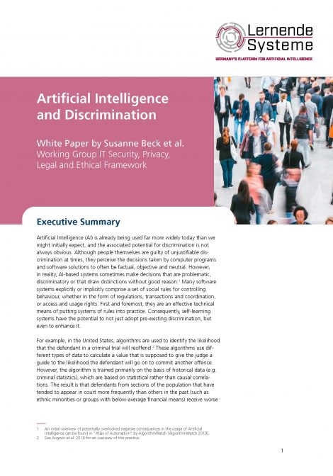 Cover of the publication "Artificial Intelligence and Discrimination"