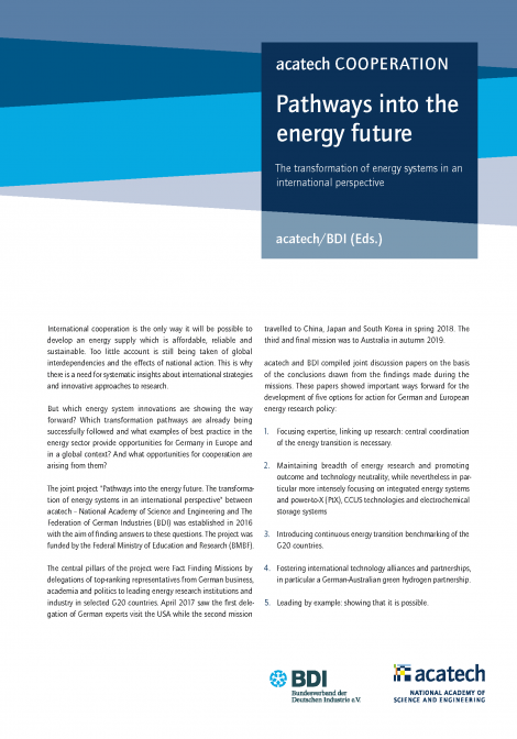 Cover of the publication "Pathways into the energy future"