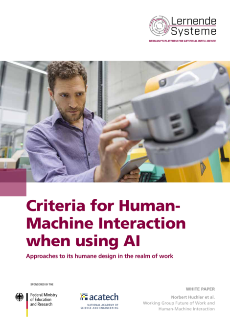 Cover of the publication "Criteria for Human-Machine-Interaction with AI"