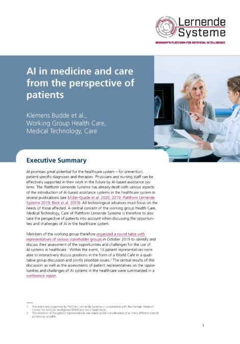 Cover of the piblication "AI in medicine and care from the perspective of patients"