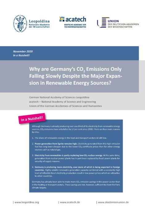 Cover of the publication "Why are Germany’s CO2 Emissions only falling slowly despite the major expansion in renewable energy sources?"