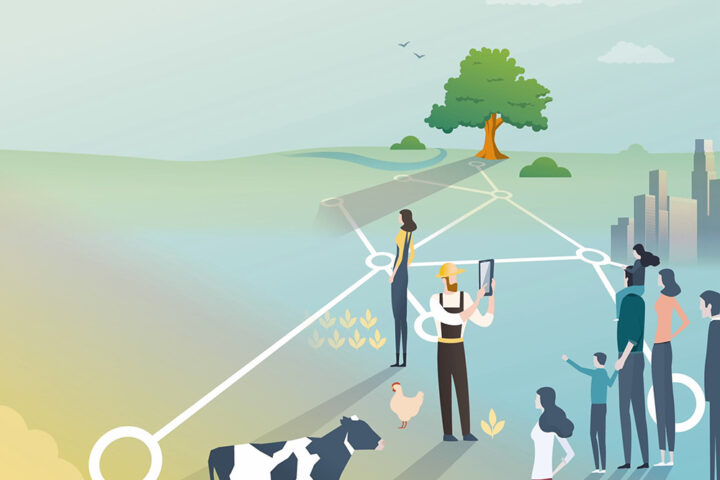 Graphic representation of a networked and digital farm.