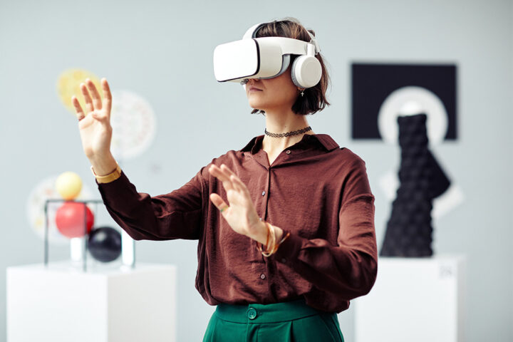 Young woman wearing a Virtual Reality headset