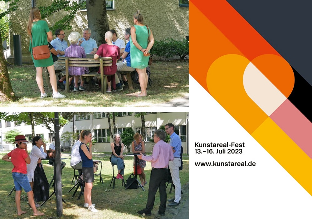 During Kunstareal-Fest, Norbert Huchler and Frank Dittmann discuss with participants the societal aspects of using artificial intelligence (photo top). In the courtyard of the acatech Office, Volker Tresp and Rudolph Triebel answer questions on the opportunities of using robots as well as combining robots and AI (photo bottom).