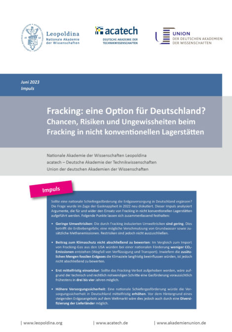 The image shows the cover of the ESYS publication "Fracking: an Option for Germany?"