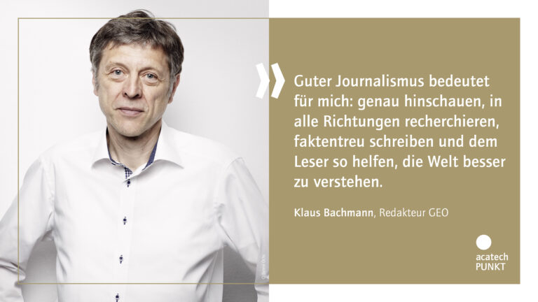 Quotation from and portrait of Klaus Bachmann, GEO