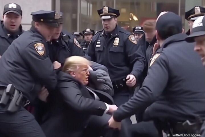 AI-generated fake image of Donald Trump falling down while being arrested by police